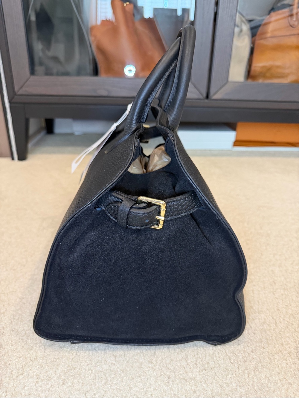 Anna Paola Black Leather Satchel Handbag - Picture 3 of 10